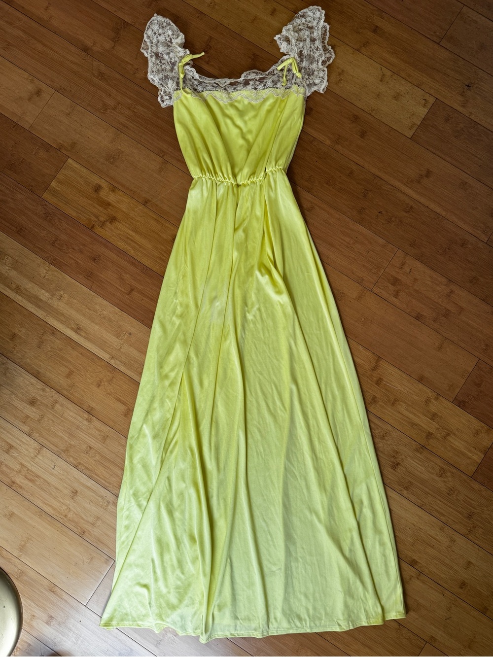 UNION MADE, Vintage Neon Yellow Lace Trim Maxi Dress